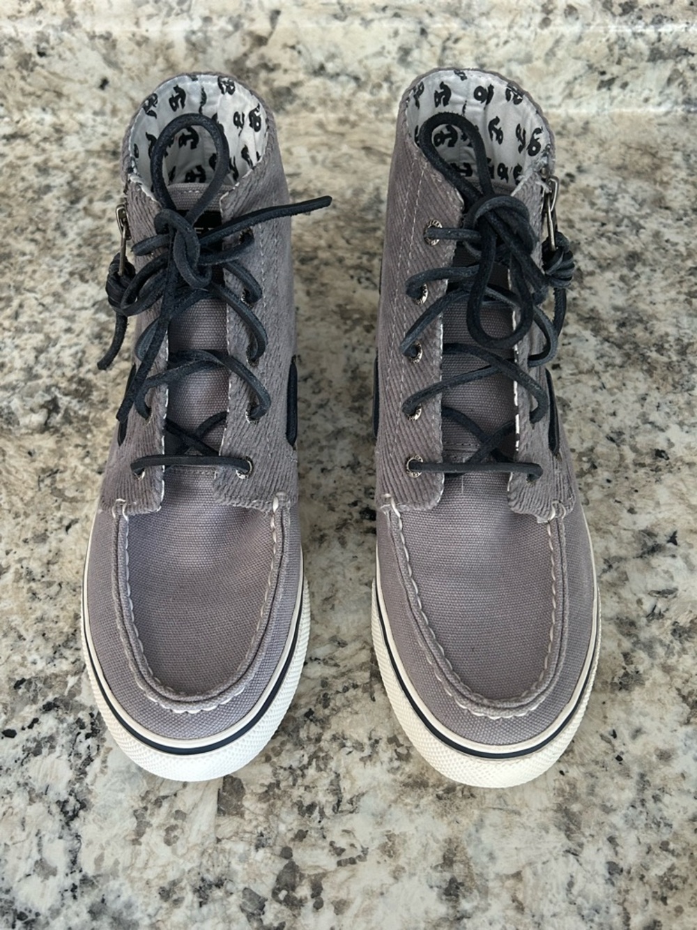 Sperry Gray Topsider High Top Corduroy Boat Shoes Sneakers Ankle Boots Size 7 - Picture 5 of 13